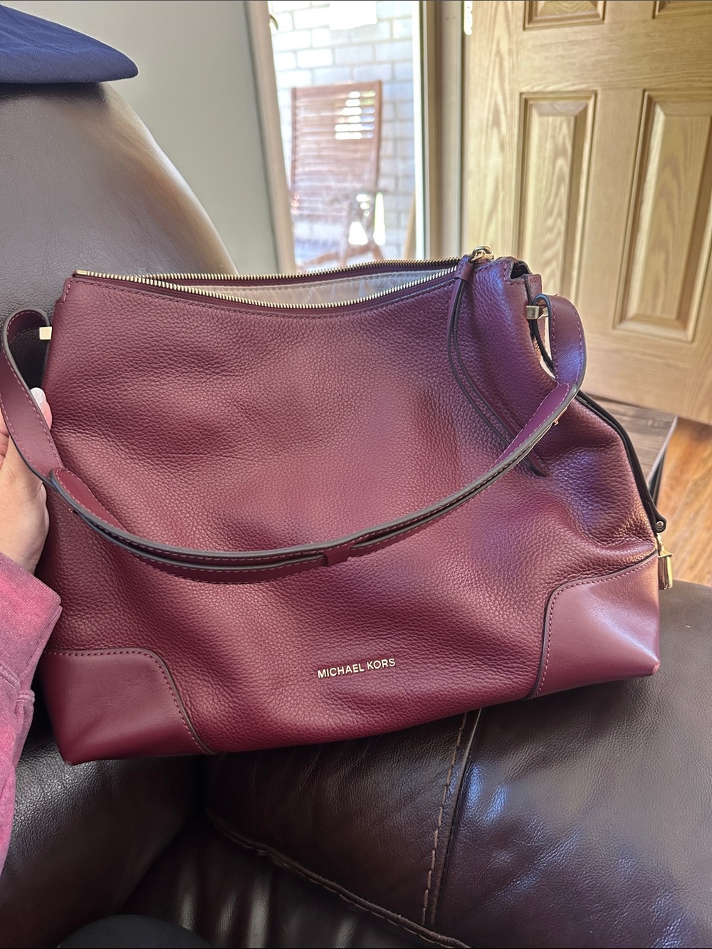 Michael Kors Pebbled Leather Shoulder Bag in Deep Plum